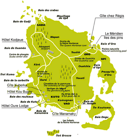 la carte de l'île des Pins 