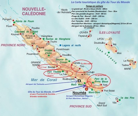 la carte touristique du gîte du Tour du Monde noumea 