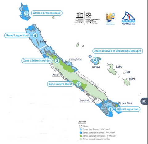 les zones du patrimoine mondiale de l'UNESCO Nouvelle Calédonie 