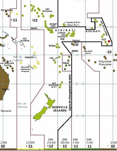 la ligne de cha,ngement de date dans le pacific sud 